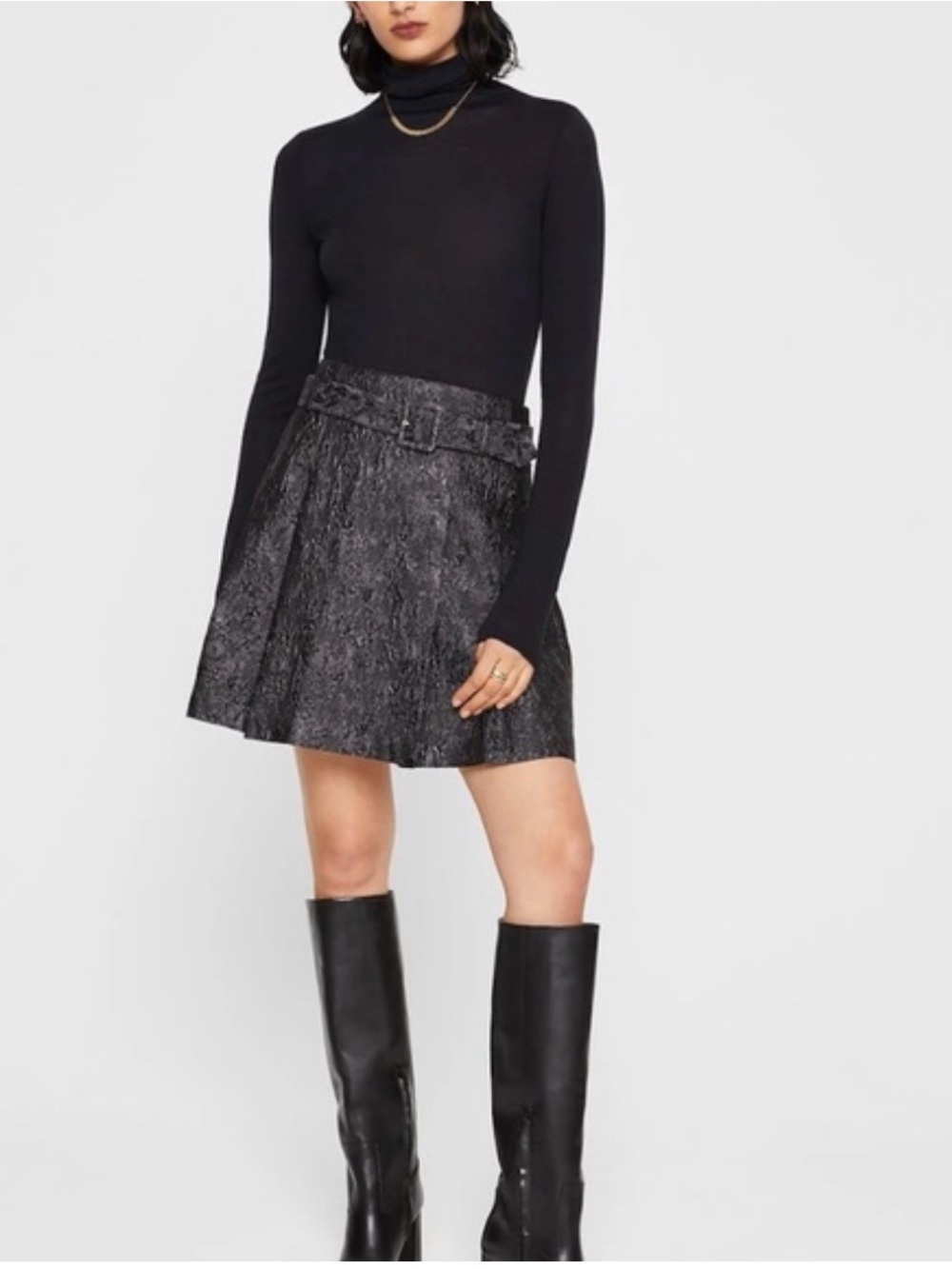 Club Monaco Black Textured Belted Mini Skirt